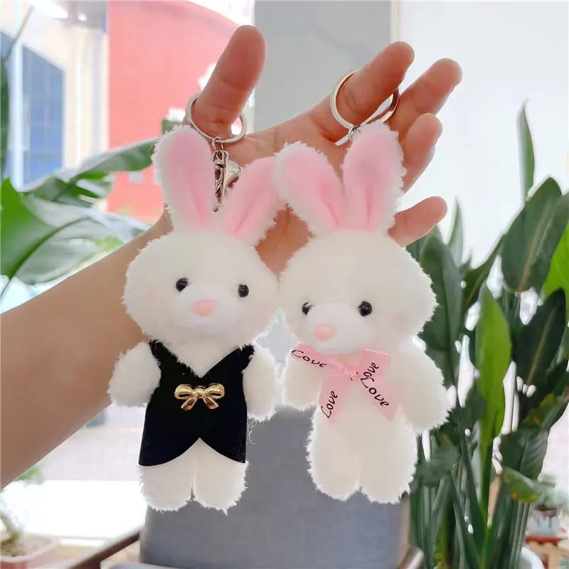 Blush rabbit pendant cute blush teddy bear doll soft cute bear little white rabbit plush doll pendant keychain