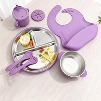 Assiette pour enfants Eversoul en acier inoxydable avec base antidérapante à ventouse, 3 compartiments, ensemble d'alimentation pour bébé, ensemble de vaisselle pour enfants