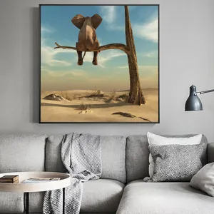코끼리 나무 지점 현대 미술 캔버스 그림 포스터 및 인쇄 벽화 벽 아트 거실 홈 장식 (프레임 없음)