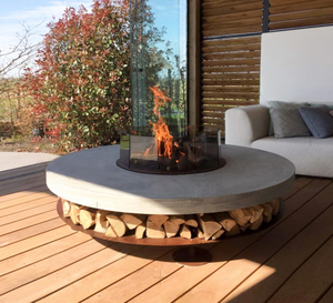 Tavolo da Esterno Multifunzione in Acciaio Moderno Personalizzato con Caminetto <span class=keywords><strong>a</strong></span> Gas e Braciere <span class=keywords><strong>a</strong></span> Legna, Protezione Vento in Vetro, per Cucina, Sala da Pranzo, Interni ed Esterni - Product Image 1