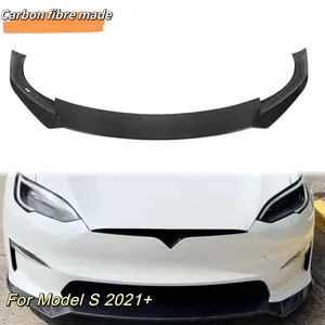 MRD bibir depan serat karbon untuk Tesla Model S 2021-2023 diffuser depan gaya satu potong