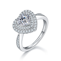 Nouveaux bijoux de luxe tendance, plaqué or blanc, argent massif 925, 1 Carat, Double zircone, bague de fiançailles en forme de cœur