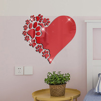 Autocollant mural en PVC effet miroir, style simplicité luxe léger, motif cœur ajouré et empreinte de patte d'animal, pour fond de chambre et salon