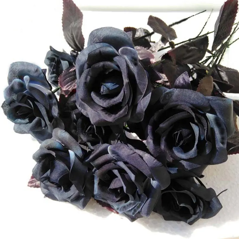 Wholesale Arrangement Silk Artificial Flowers Black Rose For Funeral Decorative