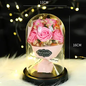 Valentine's Day Love Gift Eternal Flower Bouquet Dried Flower Decoration Glass Cover Birthday gift for Girlfriend