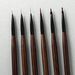 Wood Handle Nylon Nail Art Brush <b>Set</b> <b>Crimped</b> Ferrule Flat Ombre Fan Liner Brushes for Gel Decoration - Product Image 3