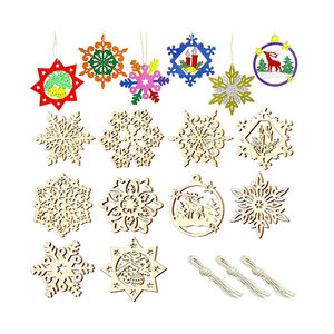 Ornements de Noël flocon de neige-Petites pièces en bois découpées au laser, décorations de Noël en copeaux de bois graffiti peintes à la main - Product Image 1