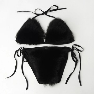 Ensemble de bikini en fourrure de <span class=keywords><strong>renard</strong></span> véritable couleur personnalisée pour femme, lingerie de plage estivale moelleuse standard, soutien-gorge et culotte sexy détachables, maintien moyen - Product Image 6