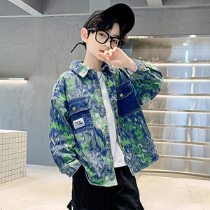 <span class=keywords><strong>Blouson</strong></span> en jean à manches longues pour garçons, nouvelle collection printemps 2026, style urbain tendance, motif camouflage, coupe ample, teint en pièce, coupe-vent - Product Image 4
