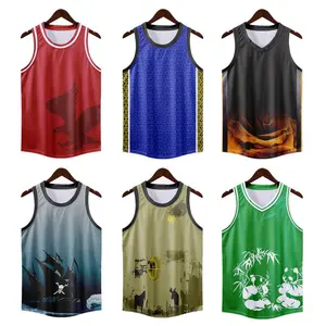 Kaus Jersey basket dewasa ukuran besar warna-warni seragam basket atasan sublimasi baju olahraga tanpa lengan kustom WO-B0007