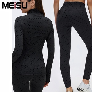 Lulu Style Dames Yoga Set Nulu Gevoerde Jas Hoge Taille Fitness Leggings Zwarte Polka Dot Design Yoga Kleding Workout Tops Te Koop - Product Image 5
