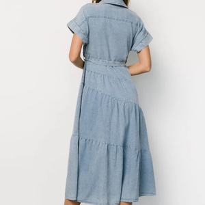 Nouvelle Arrivée Meilleures Ventes Robe Chemise Décontractée pour Femme Logan à Boutons Manches Courtes Coupe Ample Couleur Unie Longueur Midi - Product Image 2