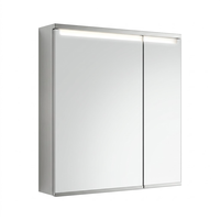 Armoire de salle de bain en acier inoxydable à deux portes avec éclairage LED ambiant inférieur, murale, pour la décoration murale de salle de bain d'appartement