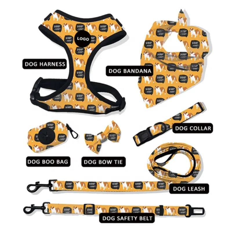 2022 Pet Supplies Neopren No Pull Harnesses für Hunde Benutzer definiertes Luxus-Haustier zubehör Halsband Leine Verstellbares Hundegeschirr-Westenset