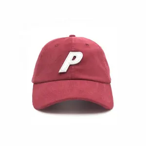 New Style Felt Embroidered P Logo Fine Maroon Corduroy Dad Hat Vendors GG Hats Baseball Cap Hip Hop Cap With Buckle Closure