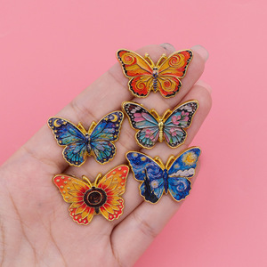 Broche Papillon Van Gogh Tendance pour Femmes et Filles, Épingles en Émail Style Mignon, Bijoux en Alliage de Zinc Imprimé, Cadeaux - Product Image 2