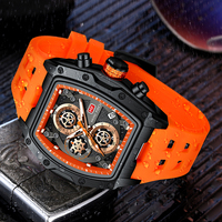 MINI FOCUS 0473 Fashion jam tangan kuarsa olahraga pria tali silikon oranye jam tangan Chronograph tahan air dengan tanggal tangan bercahaya