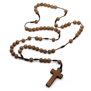 Retro Wooden <b>Rosary</b> Beads Cross Necklace Handmade Prayer Beads For Religious Use Yiwu Origin - Product Image 4