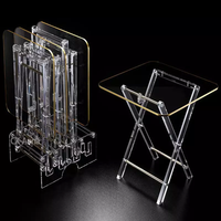 Table basse pliante moderne de luxe en acrylique avec plateau transparent et bordure dorée, meubles de salon extensibles et convertibles