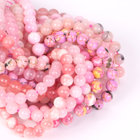 Cuentas de ágata de cristal de cuarzo de Jade rosa, cuentas de piedra Natural sueltas redondas para fabricación de joyas, accesorios de pulsera DIY, collar, venta al por mayor