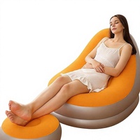 JIAWEI Canapé-lit gonflable pliable moderne et minimaliste en PVC avec repose-pieds floqué, portable pour la maison et l'extérieur