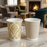 Gobelets à café en papier à double paroi personnalisés de 4 oz, 8 oz, 10 oz, 12 oz, 16 oz, 20 oz, 22 oz avec couvercle noir, gobelets jetables pour boissons chaudes de marque