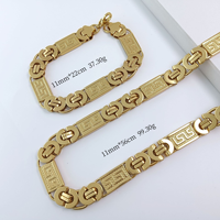 Collar y Pulsera de Cadena Bizantina de Acero Inoxidable para Hombre Cadena Cubana Plana Grande con Baño de Oro de 18k Joyería que No se Deslustra