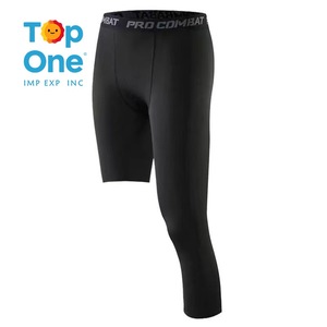 TopOne personalizar hombres 3/4 una pierna compresión Capri medias pantalones atléticos capa fresca seca deportes medias Leggings Yoga pantalones hombres - Product Image 4