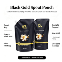 Pochette souple de luxe personnalisée avec bec verseur, noire mate et or, pour crème capillaire permanente et emballage de liquides cosmétiques