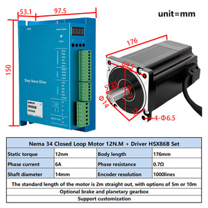 Nhà máy trực tiếp bán kit <span class=keywords><strong>CNC</strong></span> <span class=keywords><strong>nema34</strong></span> vòng khép kín động cơ 4.5nm 8.5nm 12nm 6A lai NEMA 34 hsx86b - Product Image 4