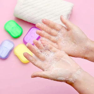 50 قطعة من شرائح صابون الحمام المحمولة صندوق صابون غسل اليدين ورق نظيف صابون مضغوط في الهواء الطلق للسفر في المخيم استخدام صابون رغوة عبير - Product Image 2