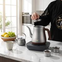 Bouilloire à thé en titane, remplissage automatique de l'eau, température réglable, sans rouille, sans odeur, 99,9% titane pur, électrique sans fil, 1L A++