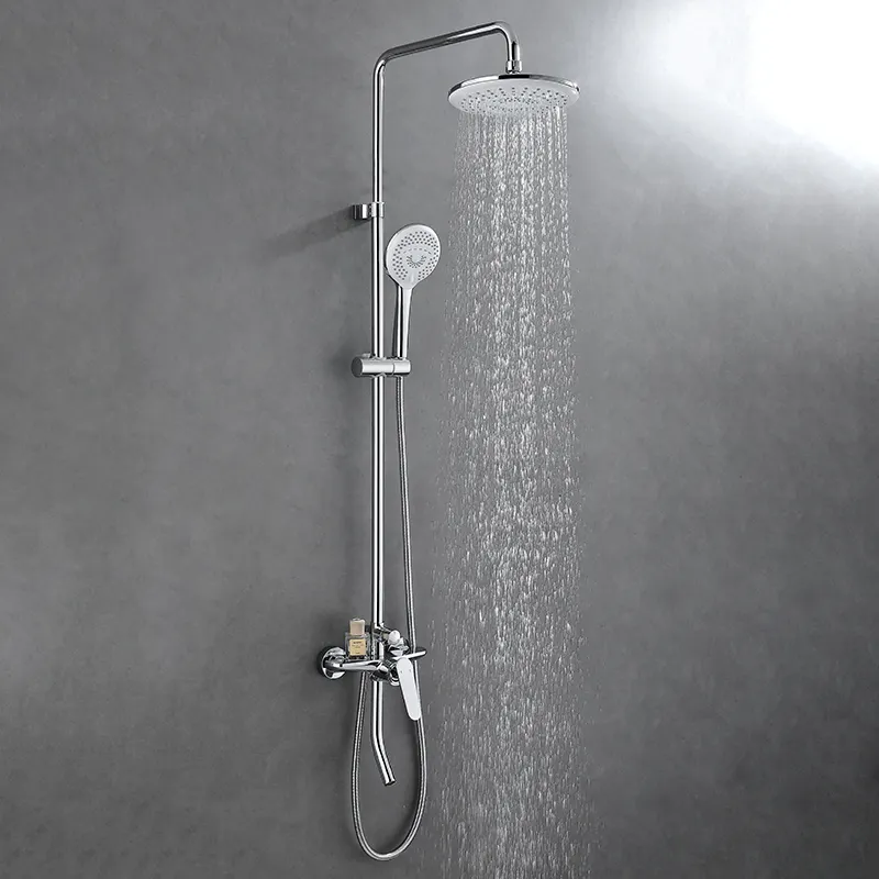 Juego de grifo de ducha cepillado de un solo mango de latón de tres funciones montado en la pared de baño moderno de lujo