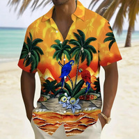 Herren Hawaiihemd Kurzarm Sommer Strand-Stil Papageien- und Palmenmuster Freizeitkleidung für Jugendliche XS S M L XL 2XL 3XL 4XL