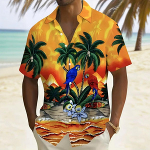 Camisa Hawaiana para Hombre, Manga Corta, Estilo Playero, Estampado de Palmeras y Loros, Ropa Casual para Adolescentes, Tallas XS, S, M, L, XL, 2XL, 3XL, 4XL - Product Image 1