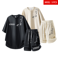 Ensemble 2 pièces personnalisé avec logo, 180 GSM, T-shirt à manches courtes brodé col rond et short respirant pour homme, tenue décontractée sportive d'été