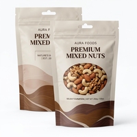 Sachet Doypack refermable avec fermeture éclair, logo personnalisé, finition noire mate, fenêtre transparente, pour emballage de noix de cajou, en Mylar de qualité alimentaire