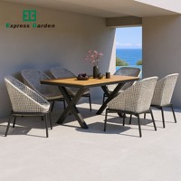 Ensemble table et chaises de jardin Express Garden en alliage d'aluminium moderne - résistant aux UV, durable, en rotin PE, pour cour et salon