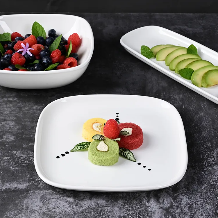 PITO, platos de cena de porcelana de estilo moderno blanco con forma cuadrada personalizada, platos de porcelana china, vajilla para horeca