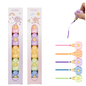 Marcadores Creativos con Forma de Flor de Dibujos Animados, Mini Marcadores de 6 Colores, 6 Piezas/caja, Juego de Resaltadores de Plástico con Punta Oblicua para la Escuela - Product Image 1