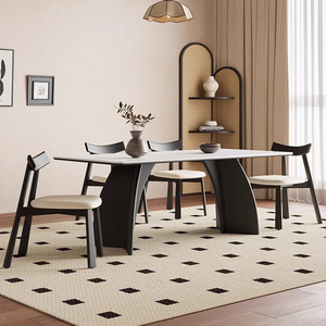 Ensemble table et chaises de salle à manger 4 pièces, plateau rectangulaire en pierre, style moderne minimaliste pour usage domestique - Product Image 5