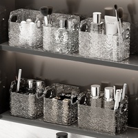 Boîte de rangement en plastique simple à texture glacée avec compartiments sans couvercle pour la table de maquillage, le comptoir, l'organisation des cosmétiques et du maquillage