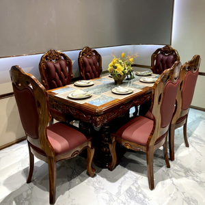 ชุดโต๊ะอาหารไม้เนื้อแข็งสไตล์จีนยอดนิยม ยี่ห้อ Ebony Home Furniture พร้อมท็อปหินอ่อนและเก้าอี้ - Product Image 1