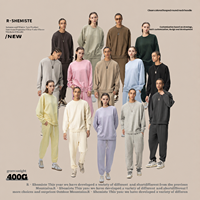 Sweat-shirts unisexes 400G personnalisés avec logo brodé, en molleton bouclette, couleur unie, col rond, coupe oversize, épaules tombantes, décontractés