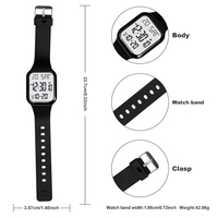 Montre numérique carrée DIRAY pour étudiants, 35,7 mm, double fuseau horaire, étanche 30 m, grand écran LCD, chronomètre, alarme, OEM
