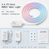 Bande lumineuse néon souple COB RGBIC moderne pour PC de jeu, synchronisation musicale, lumière d'ambiance DIY, silicone flexible, 24V sécurisé, décoration de salle de jeu
