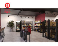 Élégant présentoir à vin pour magasin de spiritueux, présentoir à boissons alcoolisées en bois, fourniture d'usine, design d'intérieur de magasin de vin