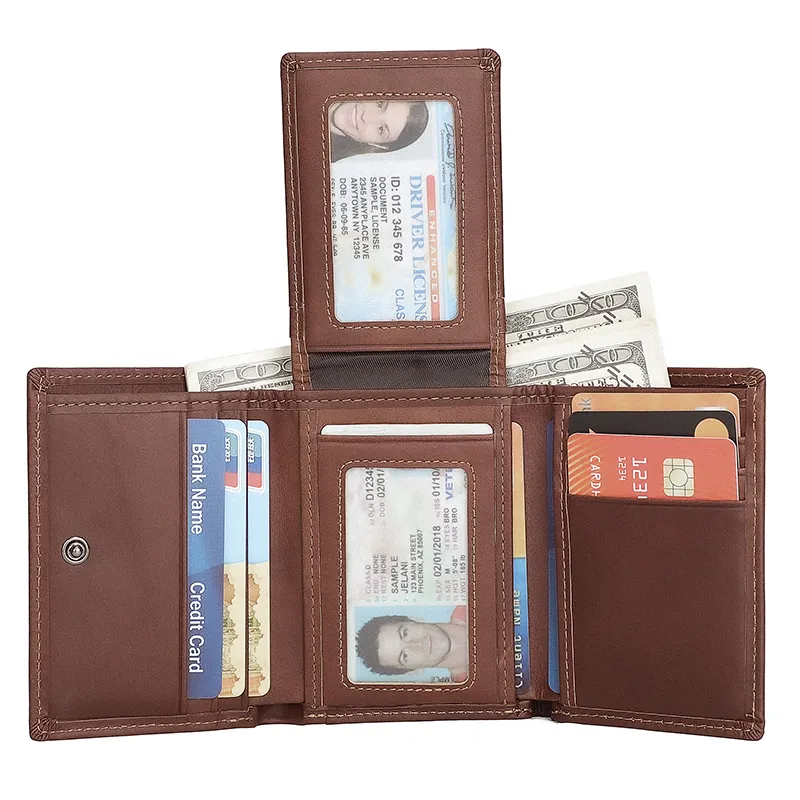 J.M.D Men's Wallet Card Holder Business Boys Luxury Tri-fold Wallet High Quality Branded Leather Men Wallet