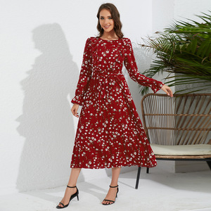 Vestido Casual de Mujer con Flores, Cuello Redondo, Corte Ajustado, Manga Larga, Diseño Plisado, Venta al Por Mayor, Novedad 2026 - Product Image 3