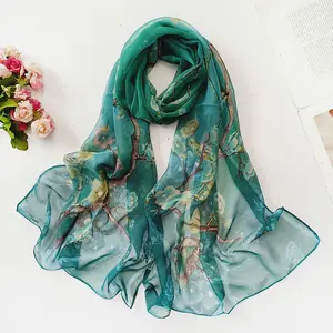 Fashionable Printing Floral Scarves For Ladies Neck Lightweight Scarves Women Polyester Chiffon Scarf